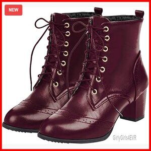 Chunky Block Heel Lace Up Ankle Boots Round Toe Women's Shoes